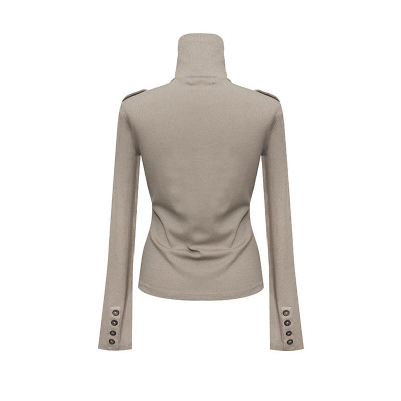 Damen Troyer-Top mit hohem Umschlagkragen, Brustklappen und Schulterriegel Shop Nory