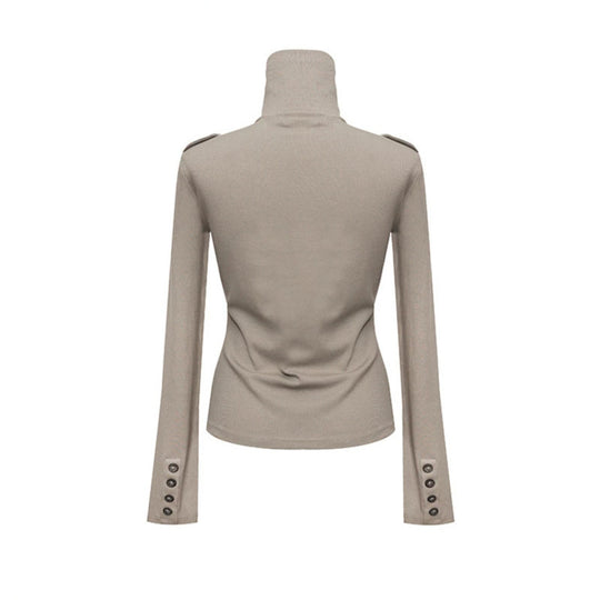 Damen Troyer-Top mit hohem Umschlagkragen, Brustklappen und Schulterriegel Shop Nory