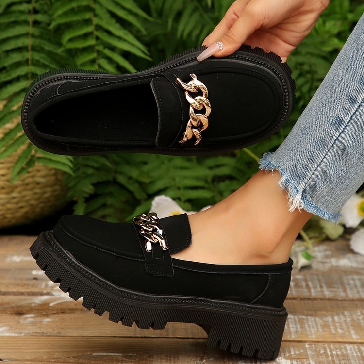 Damen Chunky Loafers mit modischen Kettenakzenten und rutschfester Sohle