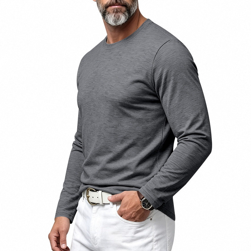 Herren Slim-Fit Baumwoll-Langarmshirt mit Rundhalsausschnitt Shop Nory