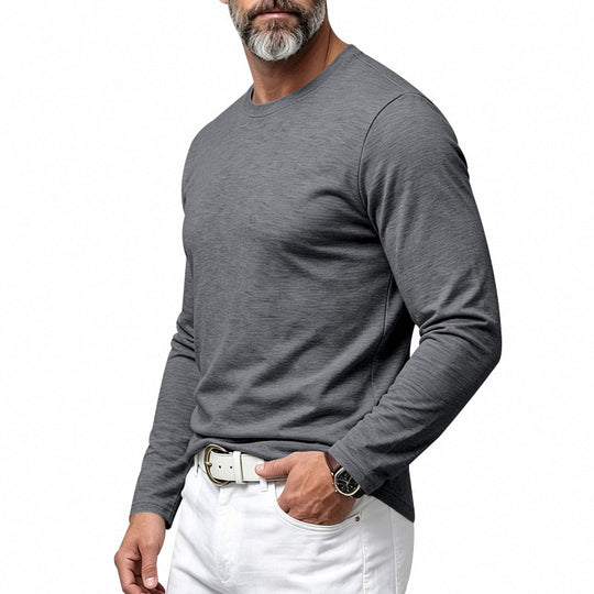 Herren Slim-Fit Baumwoll-Langarmshirt mit Rundhalsausschnitt Shop Nory