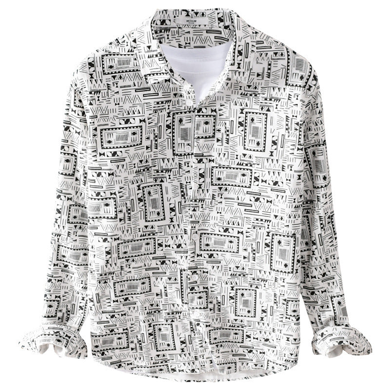 Herren Langarmhemd im Overshirt-Stil mit geometrischem Ethno‑Print Shop Nory
