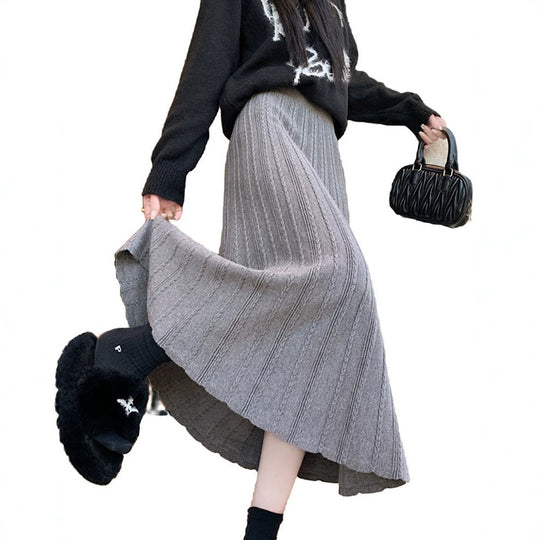 Damen Plissierter Maxirock mit feinem Wellenmuster Shop Nory