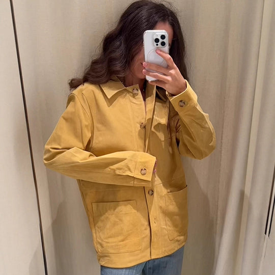 Damen Oversize Baumwoll-Worker-Jacke mit aufgesetzten Taschen Shop Nory