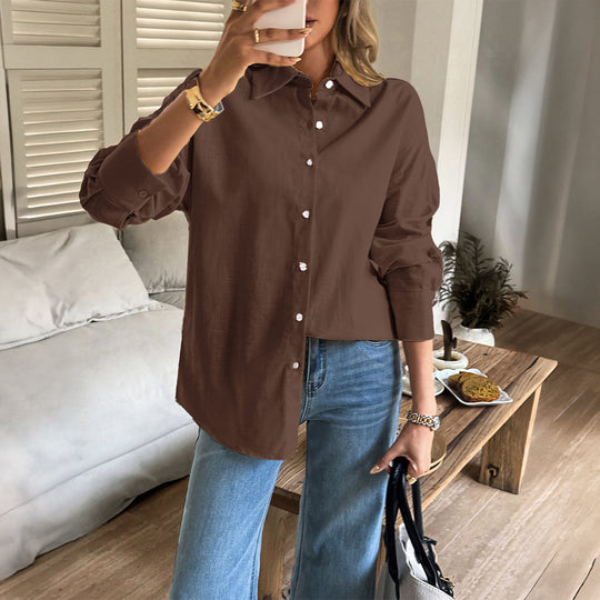 Damen nan oversized Leinen-Hemdbluse mit kastigem Schnitt und verdeckter Knopfleiste Shop Nory