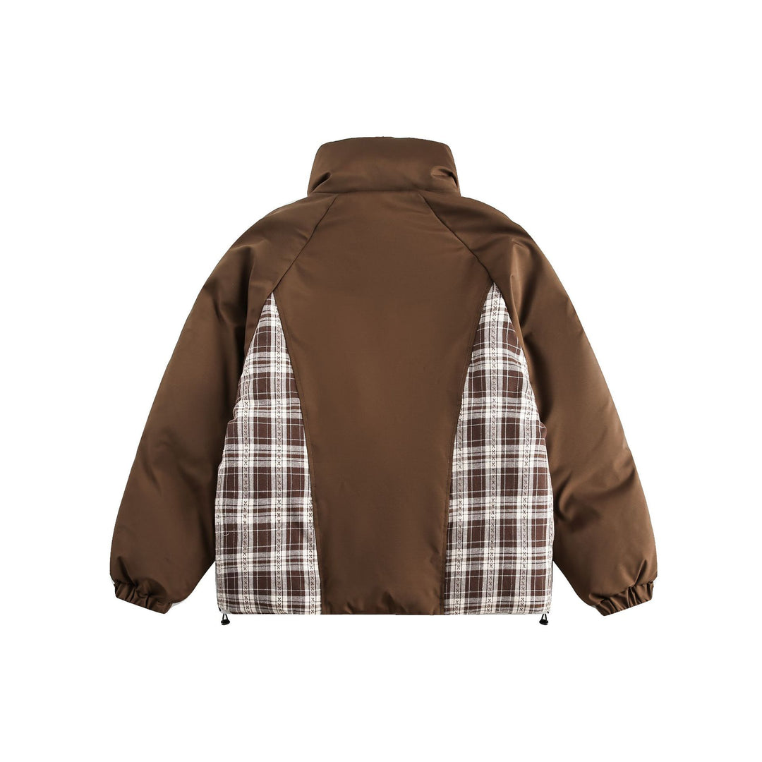 Unisex Oversize Stehkragen‑Pufferjacke mit karierter Einsatz‑Panel und Utility‑Taschen Shop Nory