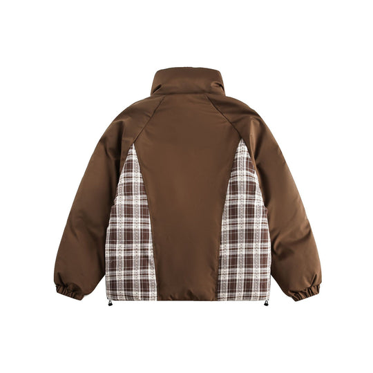 Unisex Oversize Stehkragen‑Pufferjacke mit karierter Einsatz‑Panel und Utility‑Taschen Shop Nory