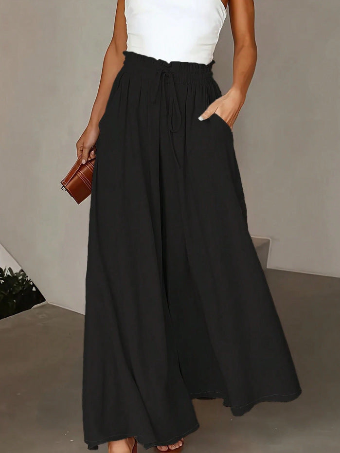 Damen nan fließende Palazzo-Hose mit Paperbag-Taille und tiefen Eingrifftaschen Shop Nory