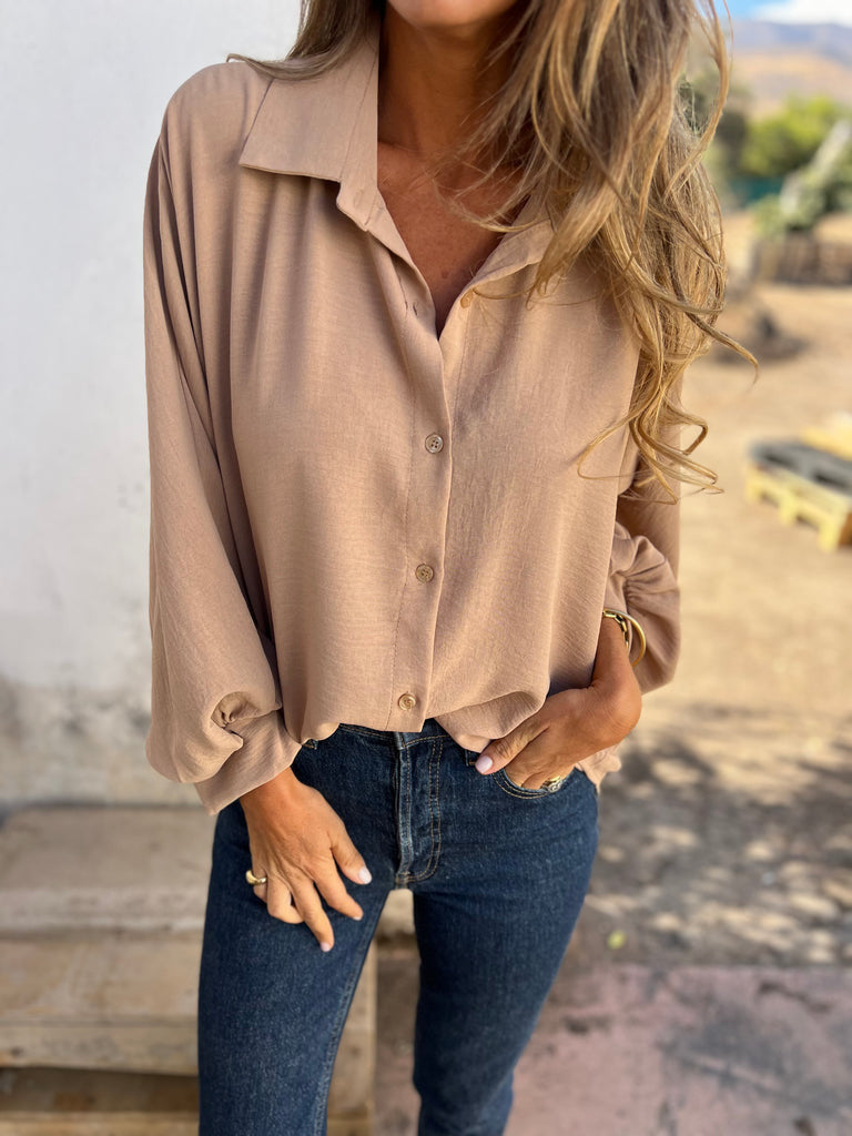 Damen Locker geschnittene Viskose-Hemdbluse mit Oversize-Schnitt und Ballonärmeln Shop Nory