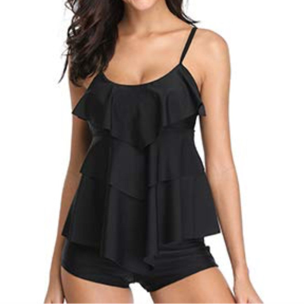 Damen Schwimmloche Tankini mit mehrlagigem Rüschendesign