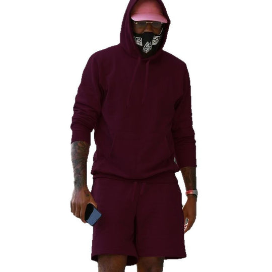 Herren nan zweiteiliges Freizeit-Set Hoodie und Sweatshorts aus French Terry mit Kängurutasche und Tunnelzug Shop Nory