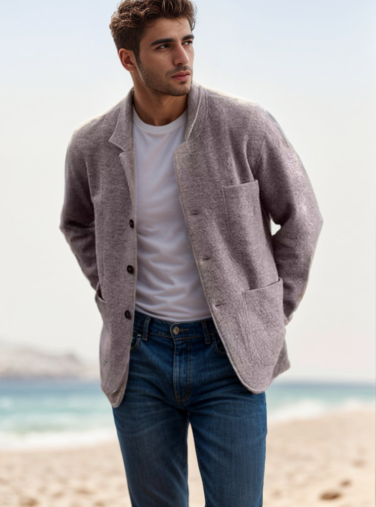 Herren Sakkoartige Strickjacke mit Hemdkragen und aufgesetzten Taschen Shop Nory