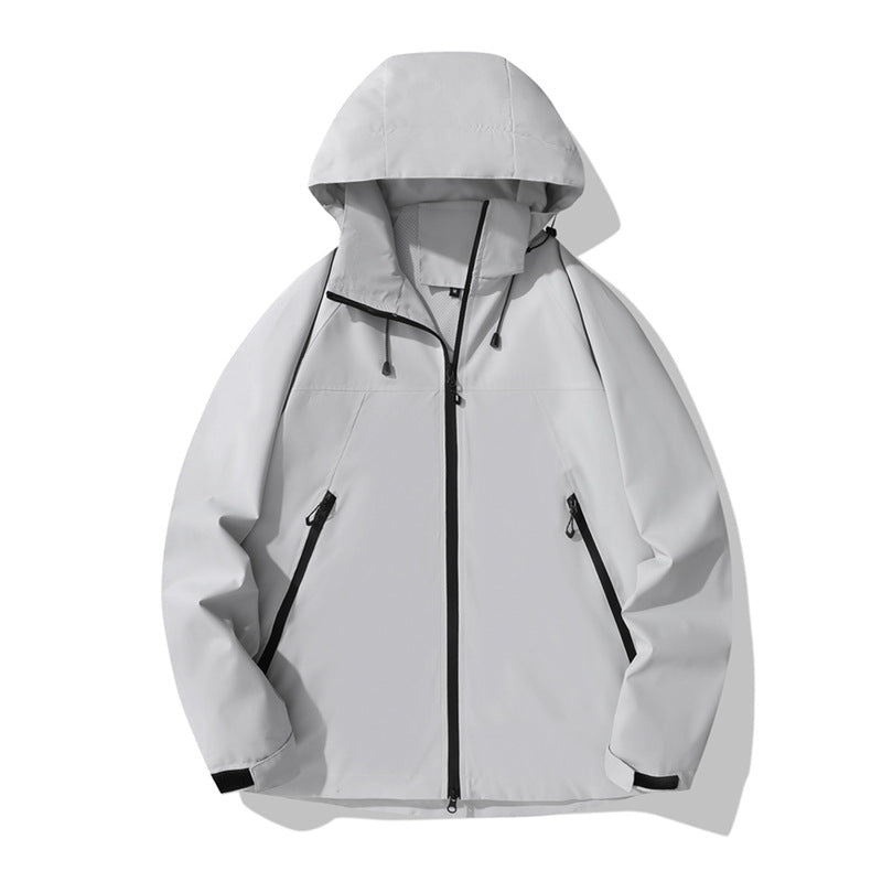 Damen wasserabweisende Outdoor-Jacke mit verstellbarem Kapuzenkragen und funktionalen Reißverschlusstaschen