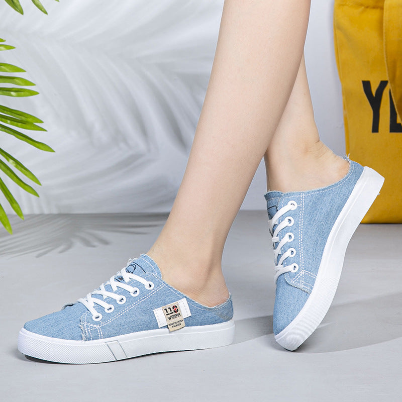 Damen Backless Denim-Slip-On Sneaker mit Schnürdetail und gepolstertem Fußbett Shop Nory