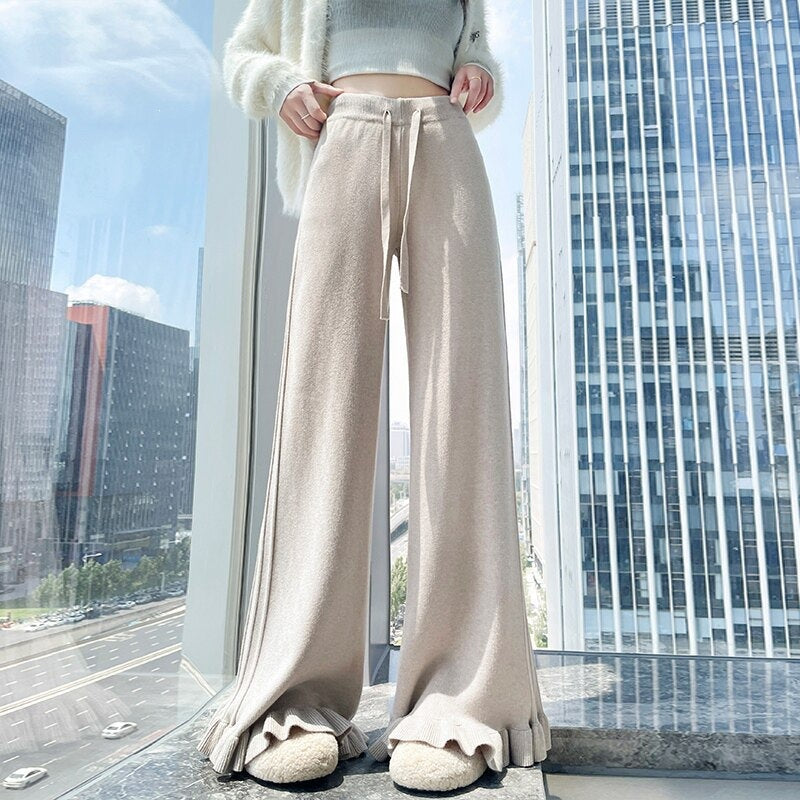 Damen Elegante, weiche Lounge-Hose mit Rüschenabschluss Shop Nory