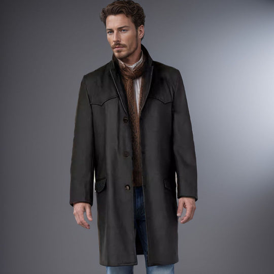 Herren Lang geschnittener Wollmantel mit Westernpasse und Pattentaschen Shop Nory