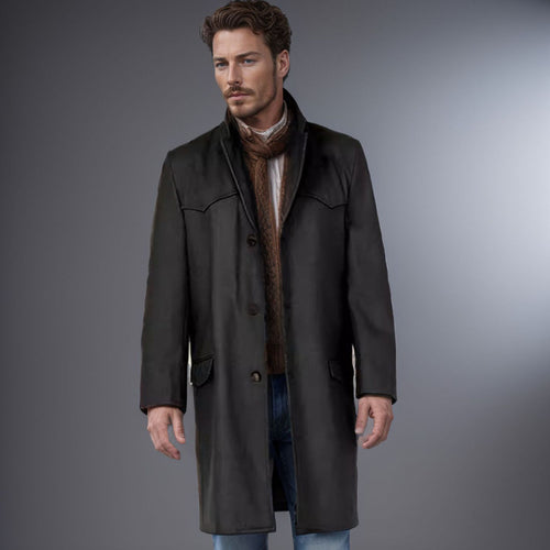 Herren Lang geschnittener Wollmantel mit Westernpasse und Pattentaschen Shop Nory