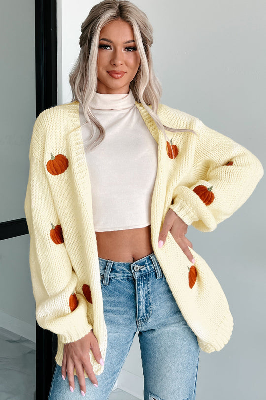 Damen Kuscheliger Oversize-Strickcardigan mit Kürbis‑Stickerei Shop Nory