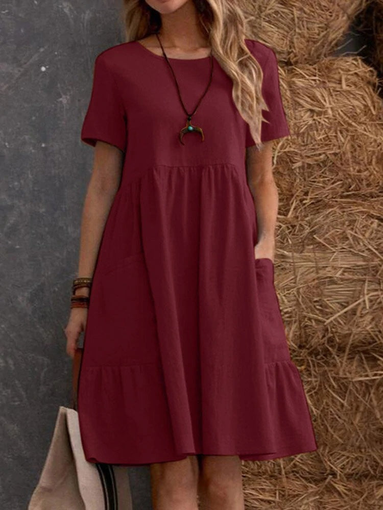 Damen lässiges Midikleid mit elastischem Bund und Rüschensaum