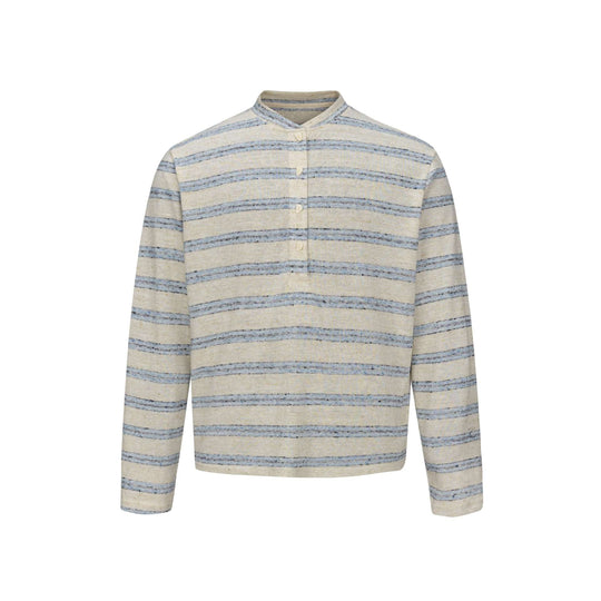 Herren Gestreiftes Feinstrick-Henley mit Stehkragen und durchgehender Knopfleiste Shop Nory