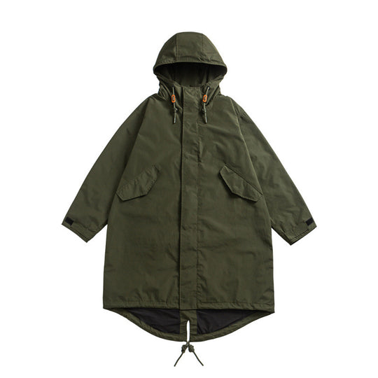 Unisex Oversize Wind- und Wasserdichter Parka mit Kapuze und Fischschwanz-Saum Shop Nory