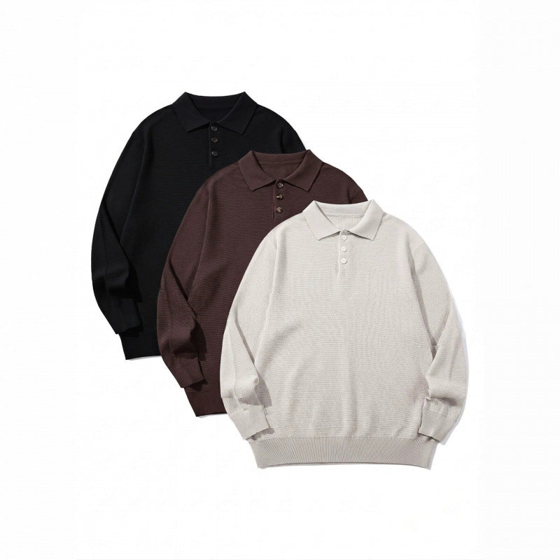 Unisex Boxy-Feinstrick-Poloshirt mit Henley-Knopfleiste, Rippbündchen und Raglanärmeln Shop Nory