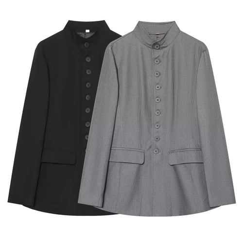 Damen Lang geschnittener Blazer mit Stehkragen und durchgehender Knopfleiste Shop Nory