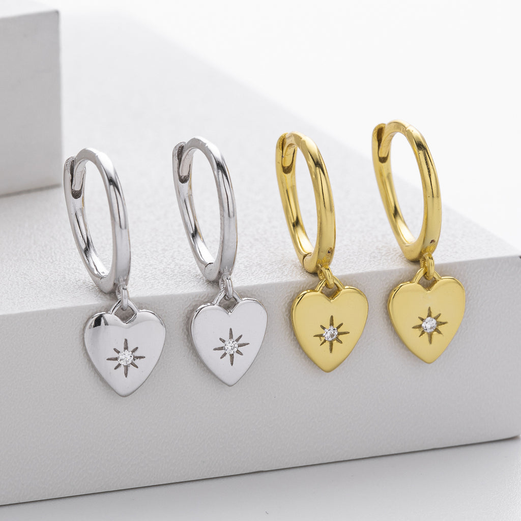 Damen Ohrhänger mit Herzanhänger und funkelndem Zirkon Shop Nory