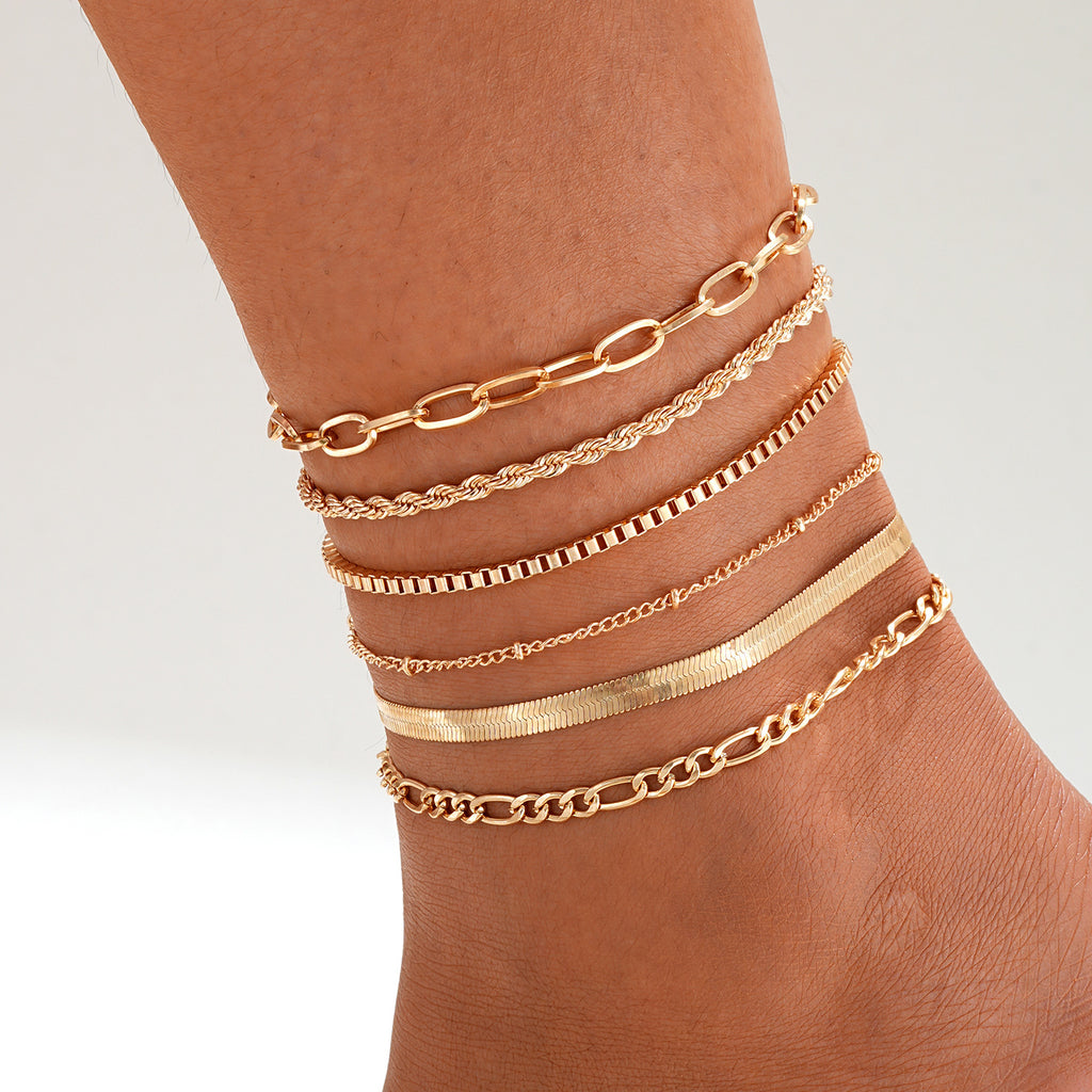 Damen Fußkettchen Set mit eleganten und filigranen Glieder-Motiven Shop Nory