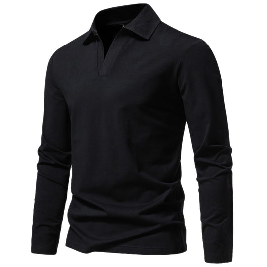 Herren Langarm-Polo mit offenem V-Ausschnitt, feinem Rippenkragen und schmaler Silhouette Shop Nory