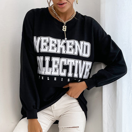 Damen Oversize Sweatshirt mit College-Print und Rundhalsausschnitt Shop Nory