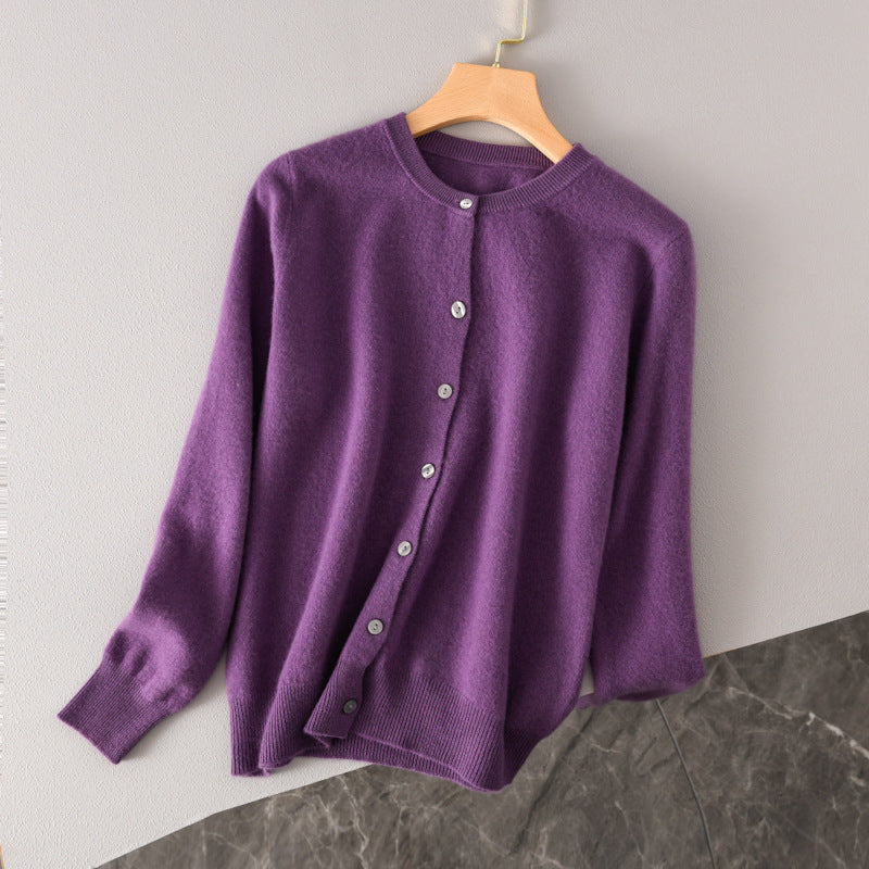 Damen Leichter Rundhals-Knopfcardigan in Kaschmiroptik mit feiner Rippkante und lässiger Silhouette Shop Nory