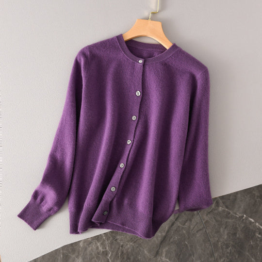 Damen Leichter Rundhals-Knopfcardigan in Kaschmiroptik mit feiner Rippkante und lässiger Silhouette Shop Nory