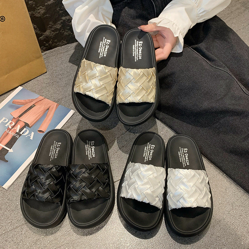 Damen elegante Clogs mit geflochtenem Obermaterial und rutschfester Sohle
