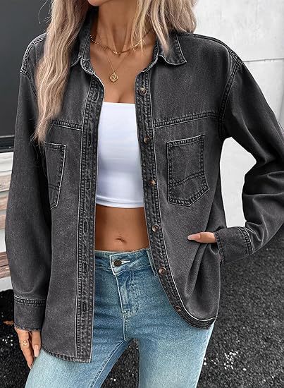 Damen Oversized Jeans-Hemdjacke aus Denim mit Brusttaschen Shop Nory