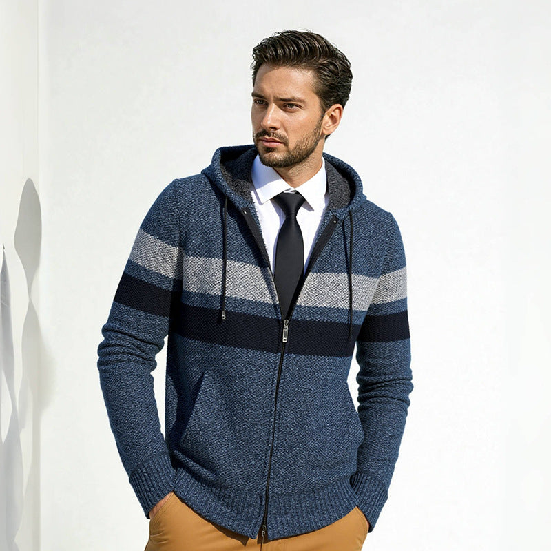 Herren Strukturiertes Kapuzencardigan mit Kontraststreifen und durchgehendem Reißverschluss Shop Nory