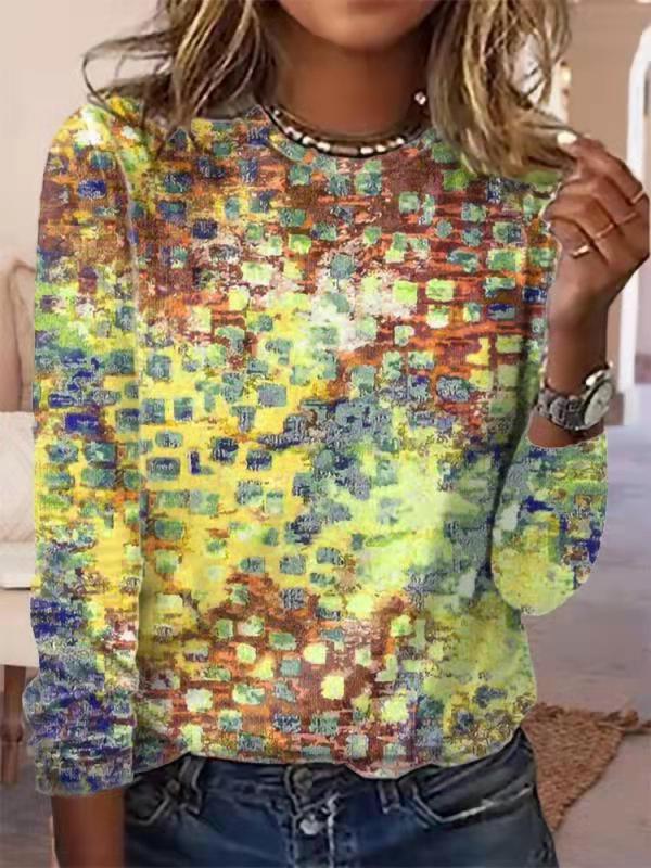 Damen Langärmeliges Oversize-Sweatshirt mit abstraktem Aquarell-Mosaikprint Shop Nory