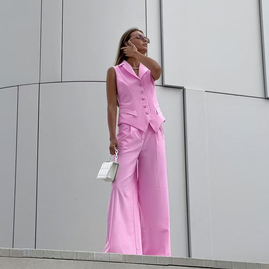 Damen Ärmelloses Tailoring-Zweiteiler mit taillierter Weste und weiter Marlenehose Shop Nory