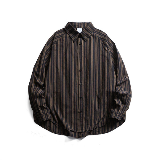 Unisex Oversize Hemdjacke in gestreifter Baumwollmischung mit gerundetem Saum Shop Nory
