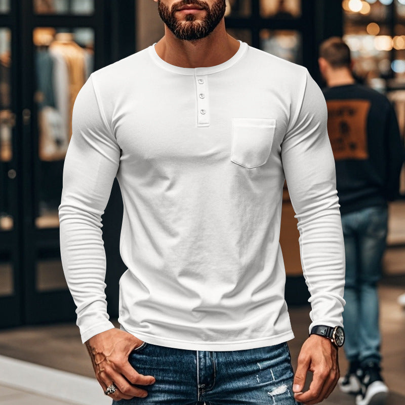 Herren Langarmshirt mit Knopfleiste und Brusttasche