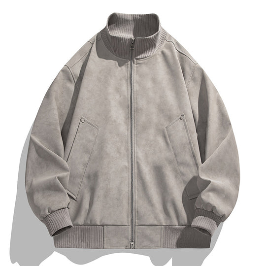 Herren Oversized Wildlederoptik-Bomberjacke mit Stehkragen und gerippten Bündchen Shop Nory