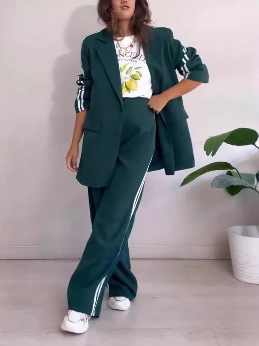 Damen elegantes Blazer-Set mit sportlichen Akzenten und weitem Schnitt Shopnory
