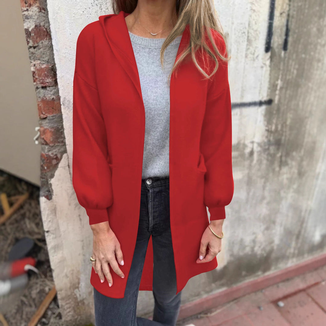 Damen Offener Longblazer mit Kapuze und Eingrifftaschen Shop Nory