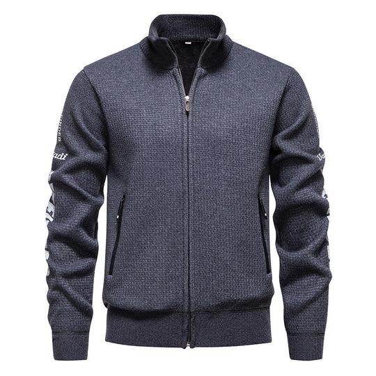 Herren Strukturierte Strickzipjacke mit Waffelstruktur, Stehkragen und Reißverschlusstaschen Shop Nory