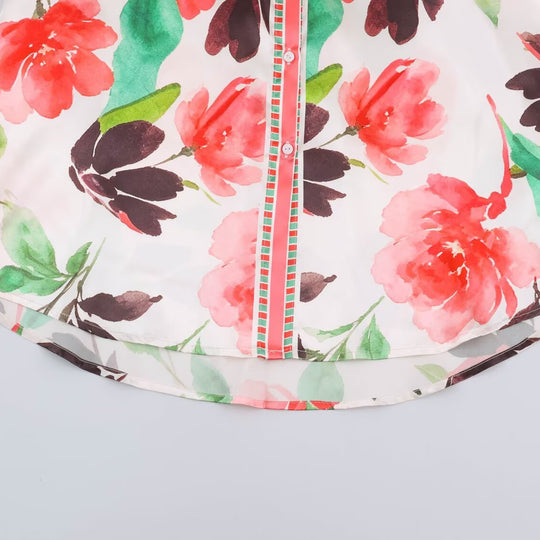 Damen Leichte seidenähnliche Hemdbluse mit Aquarell-Blütenprint und Kontrastborte Shop Nory