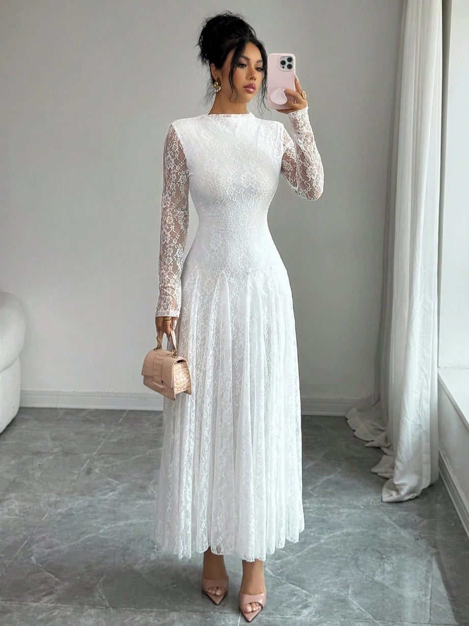 Damen Elegantes Hochzeitskleid mit Spitzenärmeln Shop Nory