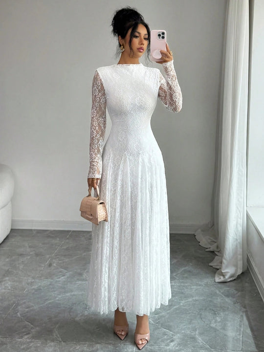 Damen Elegantes Hochzeitskleid mit Spitzenärmeln Shop Nory