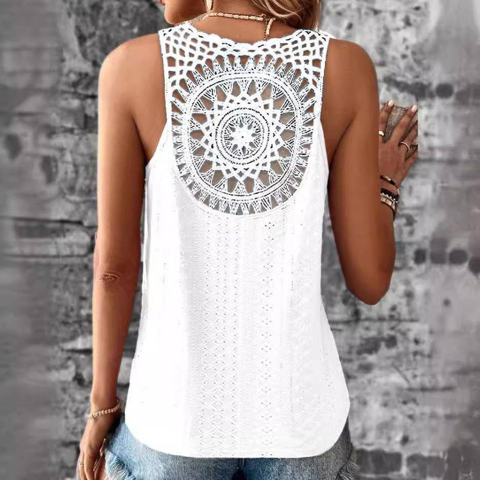 Damen luftiges Häkelshirt mit einzigartigem Rückendetail