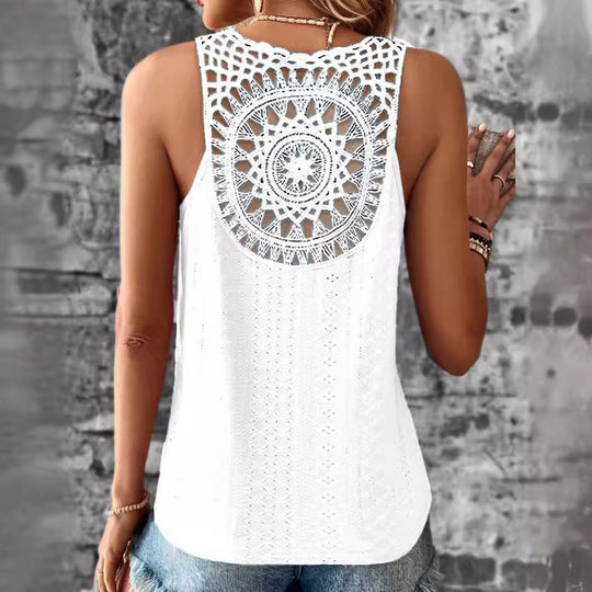 Damen luftiges Häkelshirt mit einzigartigem Rückendetail