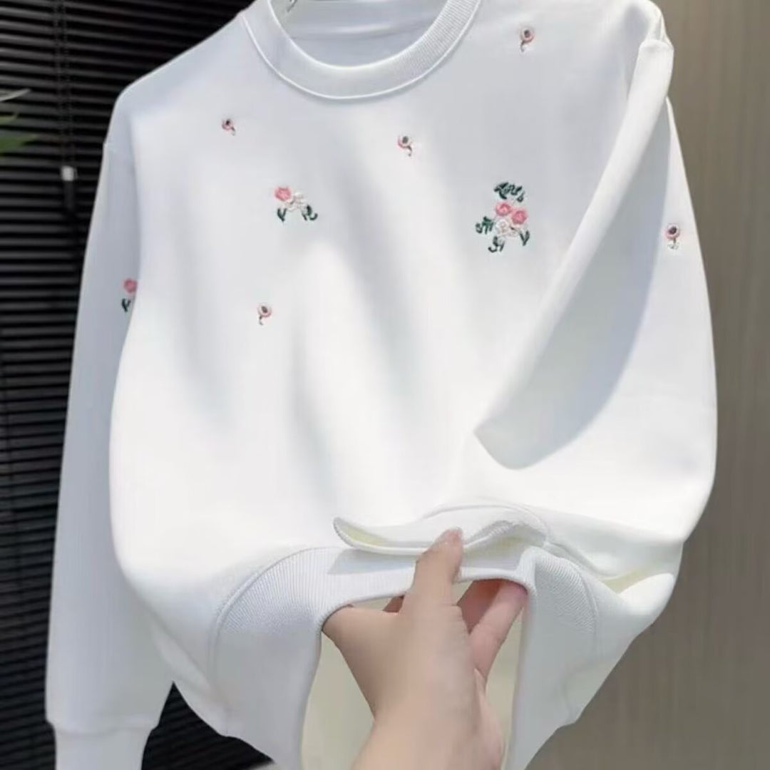 Damen Eleganter Oversized Pullover mit floralem Stickdesign Shop Nory
